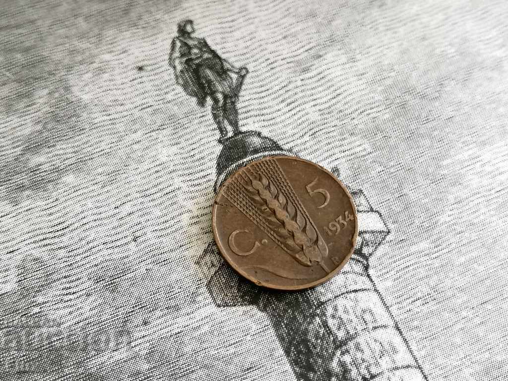 Moneda - Italia - 5 centi 1934.