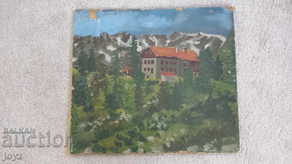 СТАРА КАРТИНА ПЕЙЗАЖ ПЛАНИНСКА ХИЖА / МАСЛЕНИ БОИ с цена 45.00 лв. | € 23.01 СТАРА КАРТИНА ПЕЙЗАЖ ПЛАНИНСКА ХИЖА / МАСЛЕНИ БОИ с цена 45.00 лв. | € 23.01