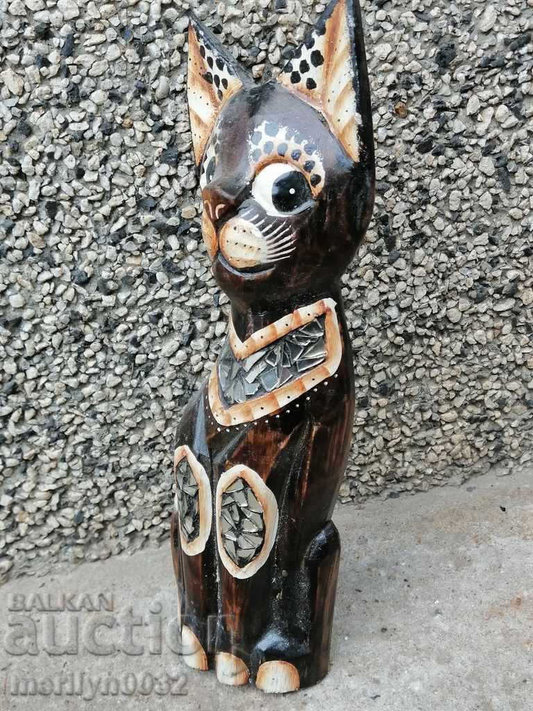 Wooden figure, sculpture, statuette, pano, cat - 5