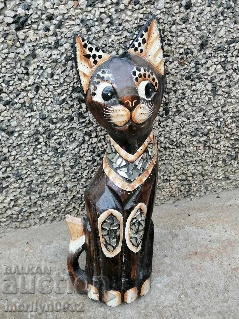Wooden figure, sculpture, statuette, pano, cat