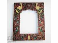 Old solid bronze picture frame with cell enamel