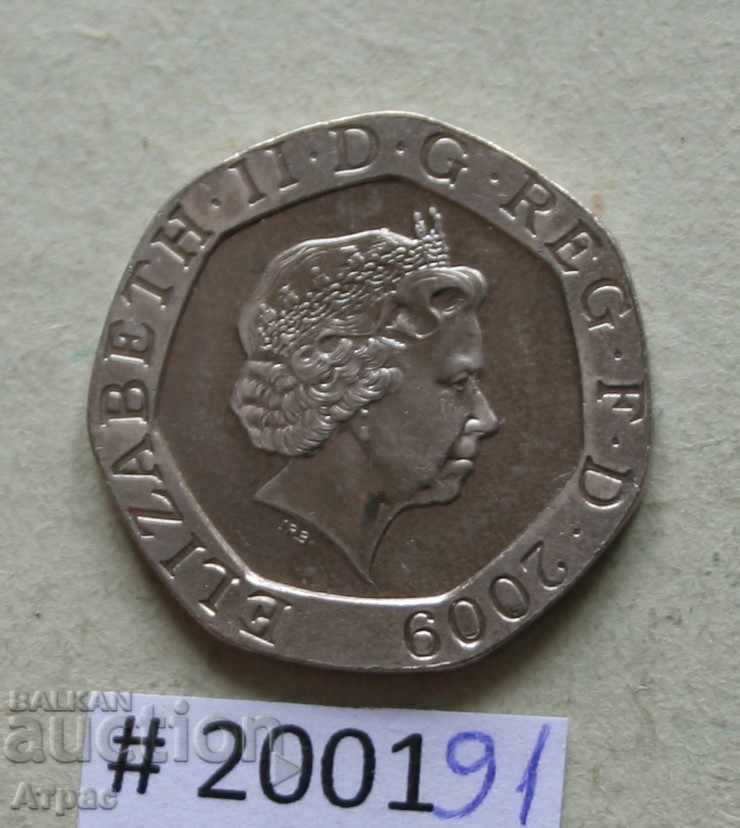 20 pence 2009 timbru de monedă din Marea Britanie