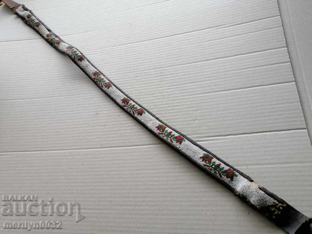 Old handwoven belt with beads blue sash belt costume Old handwoven belt with beads blue sash belt costume