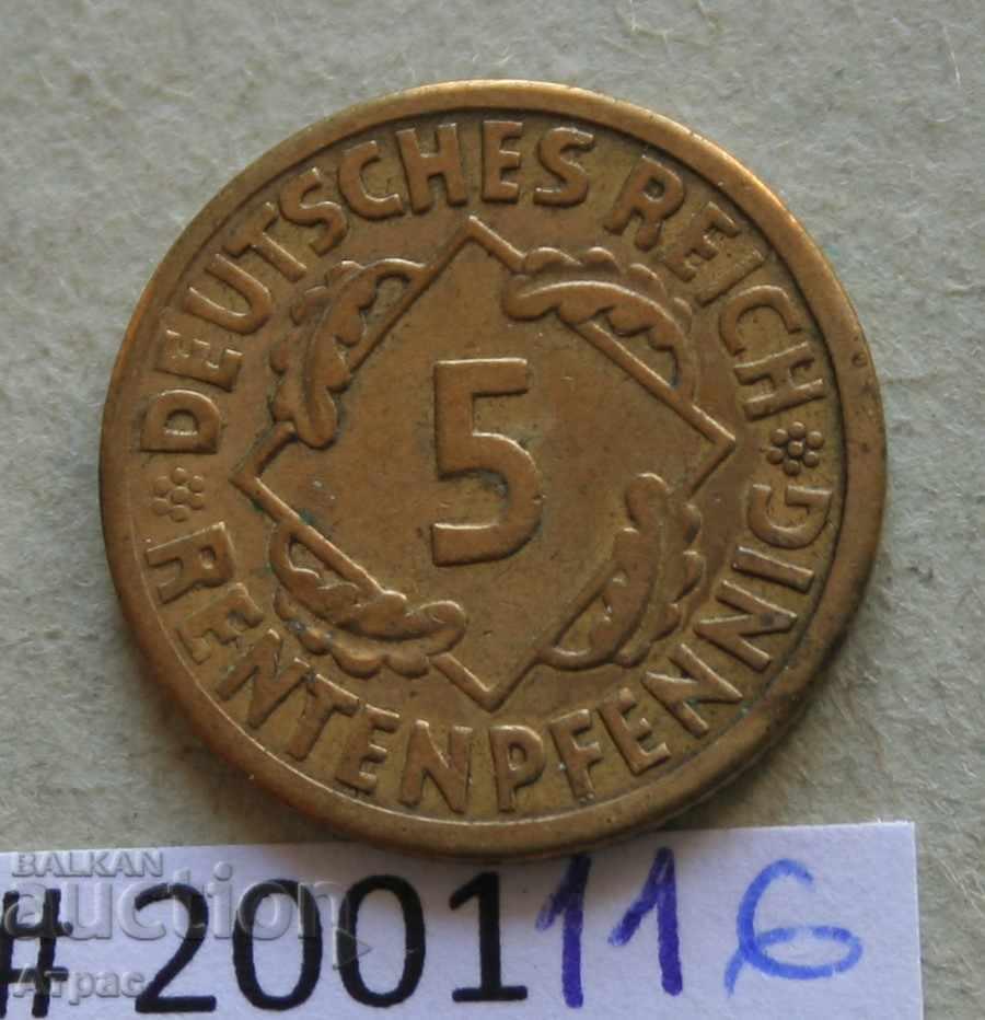 5  рентинпфениг  1924 А   Германия