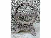 Figural cast iron stand clock stand scale emblem