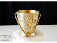 Bronze rakia cup, cauldron, engraved