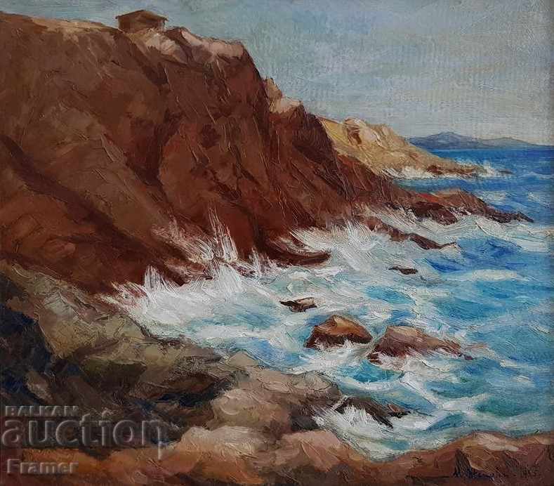 Mario Zhekova 1898-1955 Near Sozopol 1935 sea landscape with price 7500.00 BGN | € 3834.69 Mario Zhekova 1898-1955 Near Sozopol 1935 sea landscape with price 7500.00 BGN | € 3834.69