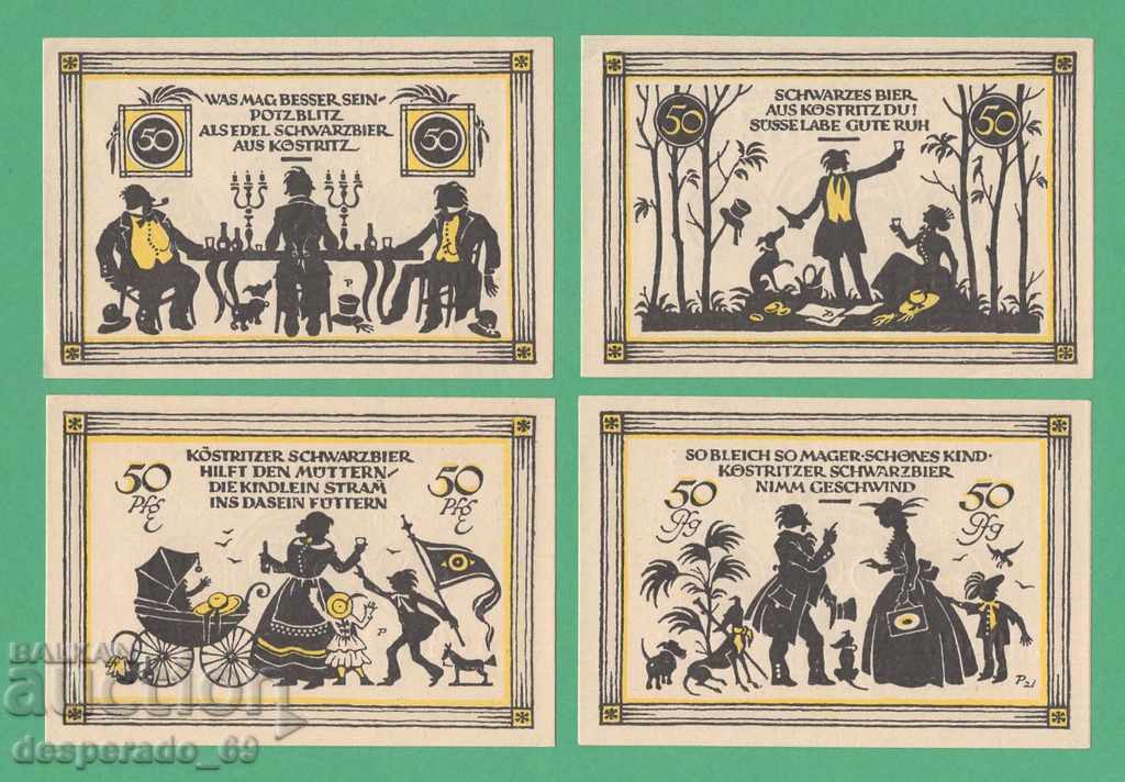 (¯`'•.¸NOTGELD (πόλη Köstritz) 1921 UNC -4 τεμ. τραπεζογραμμάτια.•'´¯)
