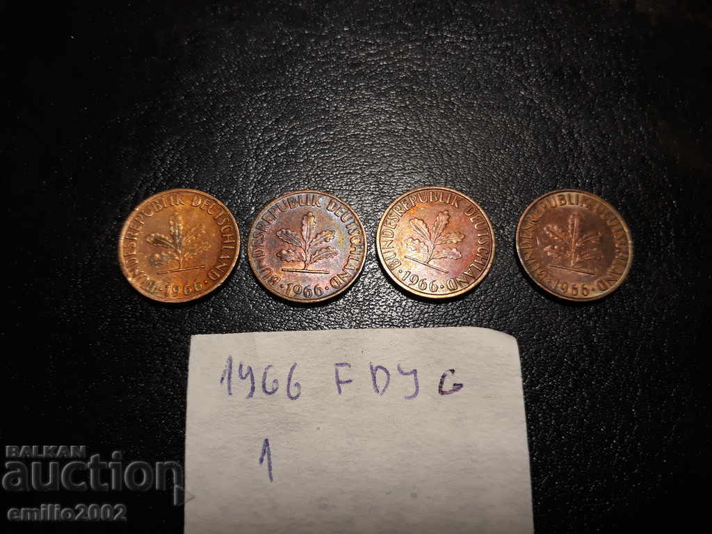 Auction 1 pfning lot 4pcs 1966 DFGJ BDR - GFR - Germany Auction 1 pfning lot 4pcs 1966 DFGJ BDR - GFR - Germany