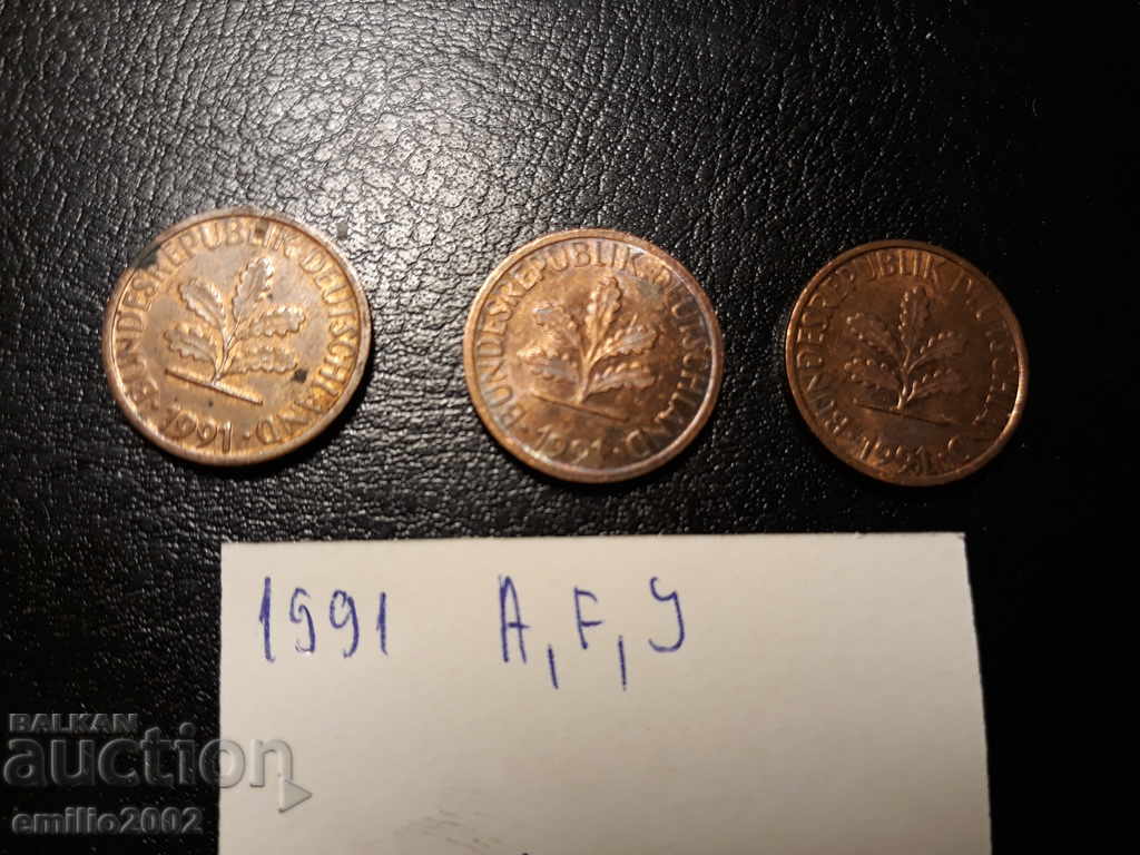1 pfning lot 3pcs 1991 AFJ BDR - GFR - Germany with price 0.99 BGN | € 0.51 1 pfning lot 3pcs 1991 AFJ BDR - GFR - Germany with price 0.99 BGN | € 0.51
