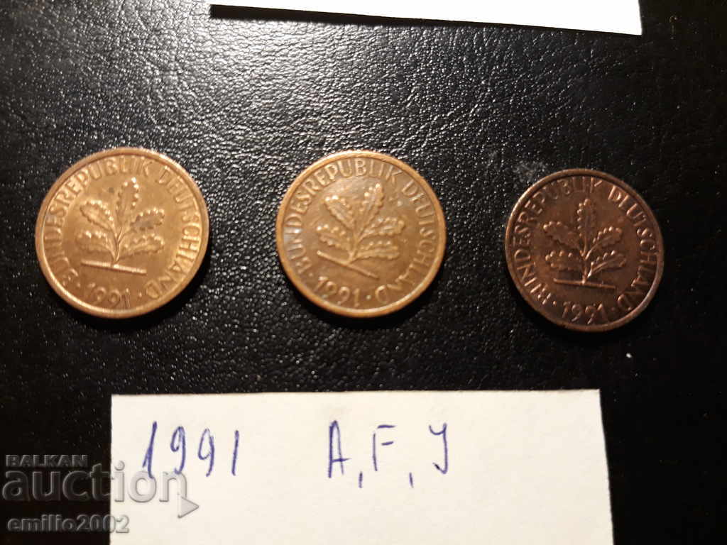 1 pfning lot 3pcs 1991 AFJ BDR - GFR - Germany with price 0.99 BGN | € 0.51 1 pfning lot 3pcs 1991 AFJ BDR - GFR - Germany with price 0.99 BGN | € 0.51