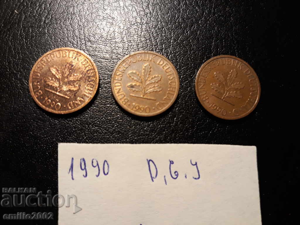 1 pfning lot 3pcs 1990 DGJ BDR - GFR - Germany with price 0.99 BGN | € 0.51 1 pfning lot 3pcs 1990 DGJ BDR - GFR - Germany with price 0.99 BGN | € 0.51