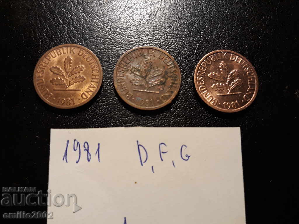 1 pfenning lot 3br 1981 DFG BDR - GFR - Germany with price 0.99 BGN | € 0.51
