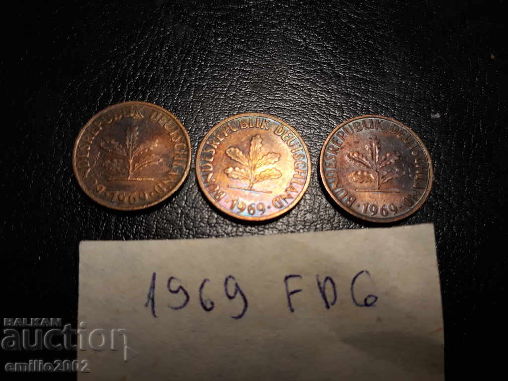 1 pfenning lot 3br 1969 DFG BDR - GFR - Germany with price 0.99 BGN | € 0.51 1 pfenning lot 3br 1969 DFG BDR - GFR - Germany with price 0.99 BGN | € 0.51