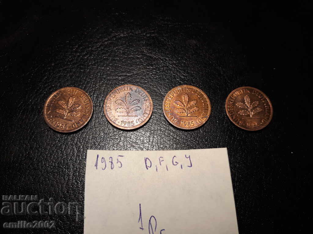 1 pfning lot 4pcs 1985 DFGJ BDR - GFR - Germany with price 1.99 BGN | € 1.02 1 pfning lot 4pcs 1985 DFGJ BDR - GFR - Germany with price 1.99 BGN | € 1.02
