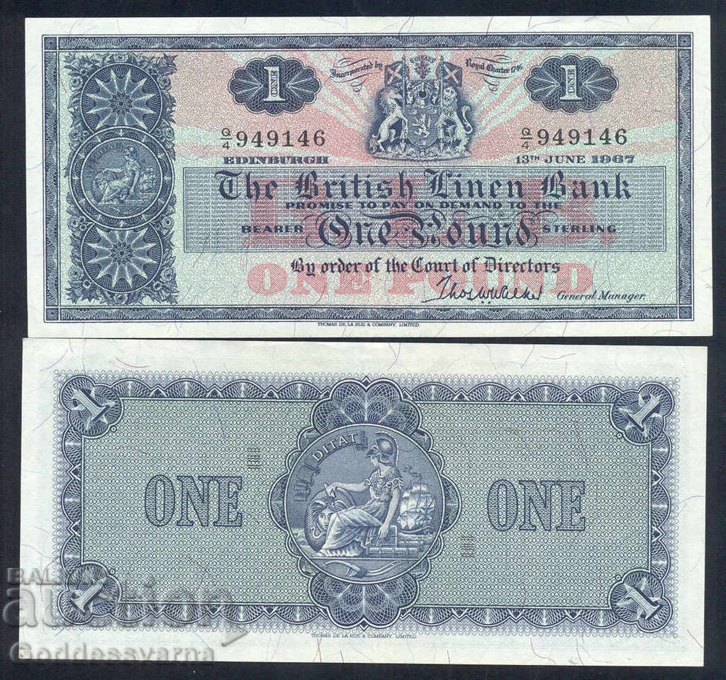 Scoția 1 Pound lenjerie britanică Bank 1967 Ref 9146