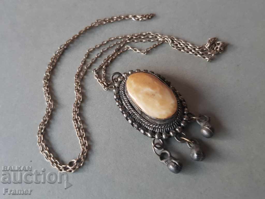 Стар Сребърен сребро възрожденски медалион с кост накит Стар Сребърен сребро възрожденски медалион с кост накит