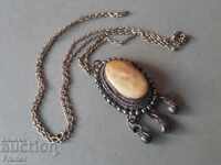 Стар Сребърен сребро възрожденски медалион с кост накит