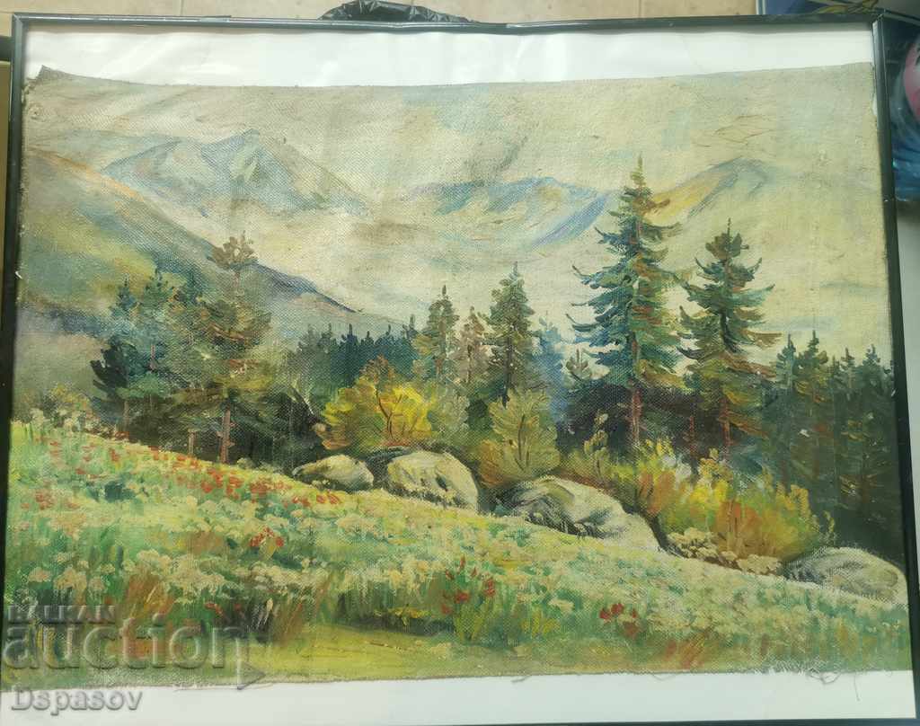 Antique Oil Painting Landscape Mountain