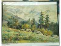 Старинна Картина Маслени Бои Пейзаж Планина