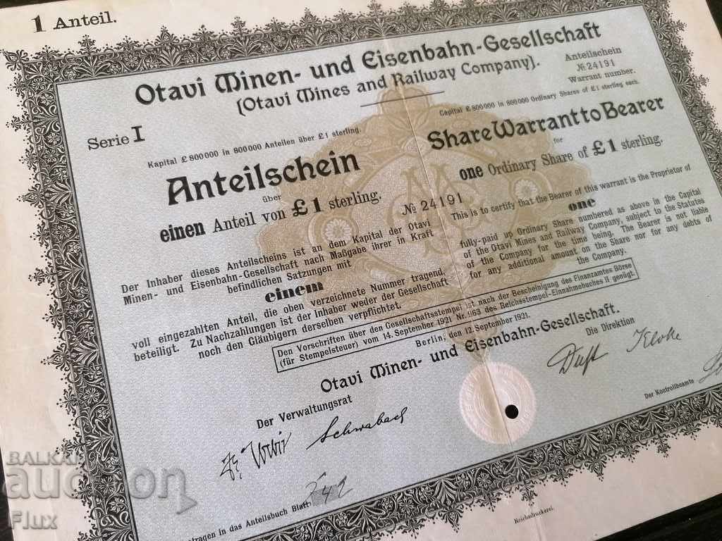 Auction Action | Otavi Mines & Railway Company | 1921 Auction Action | Otavi Mines & Railway Company | 1921