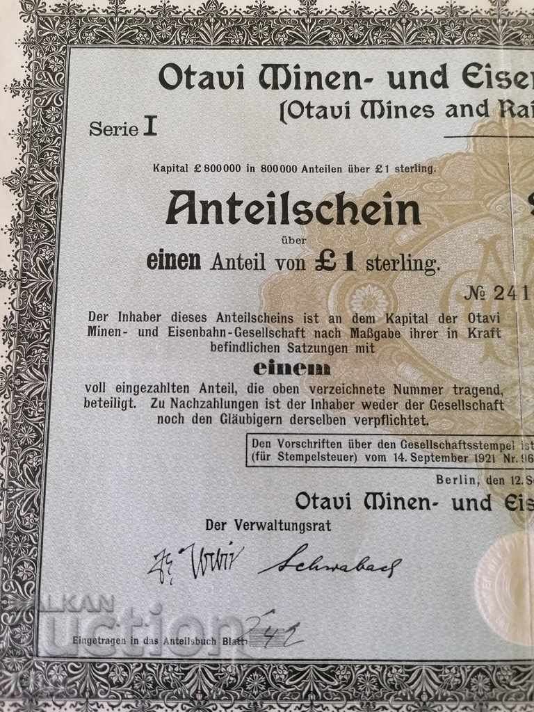 Delivery of Action | Otavi Mines & Railway Company | 1921 Delivery of Action | Otavi Mines & Railway Company | 1921