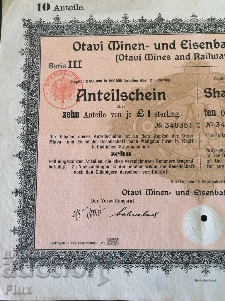Auction 10 Shares | Otavi Mines & Railway Company | 1921 Auction 10 Shares | Otavi Mines & Railway Company | 1921