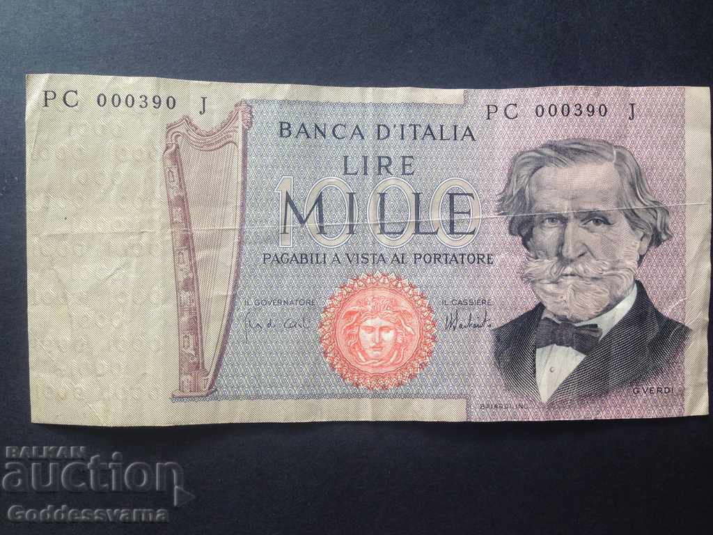 Italia 1000 lire 1969 Pick 101a Ref număr mic 000360