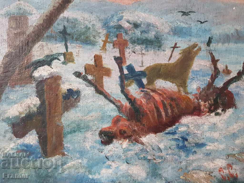 Delivery of Painting by Stanyo Stamatov 1886 - 1968 Military Cemetery oil Delivery of Painting by Stanyo Stamatov 1886 - 1968 Military Cemetery oil