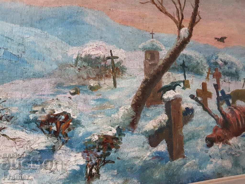 Painting by Stanyo Stamatov 1886 - 1968 Military Cemetery oil - 5 Painting by Stanyo Stamatov 1886 - 1968 Military Cemetery oil - 5
