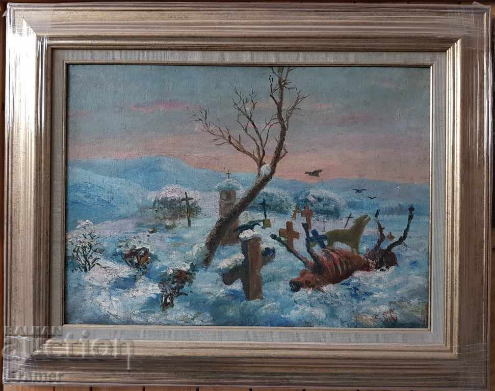 Painting by Stanyo Stamatov 1886 - 1968 Military Cemetery Oil