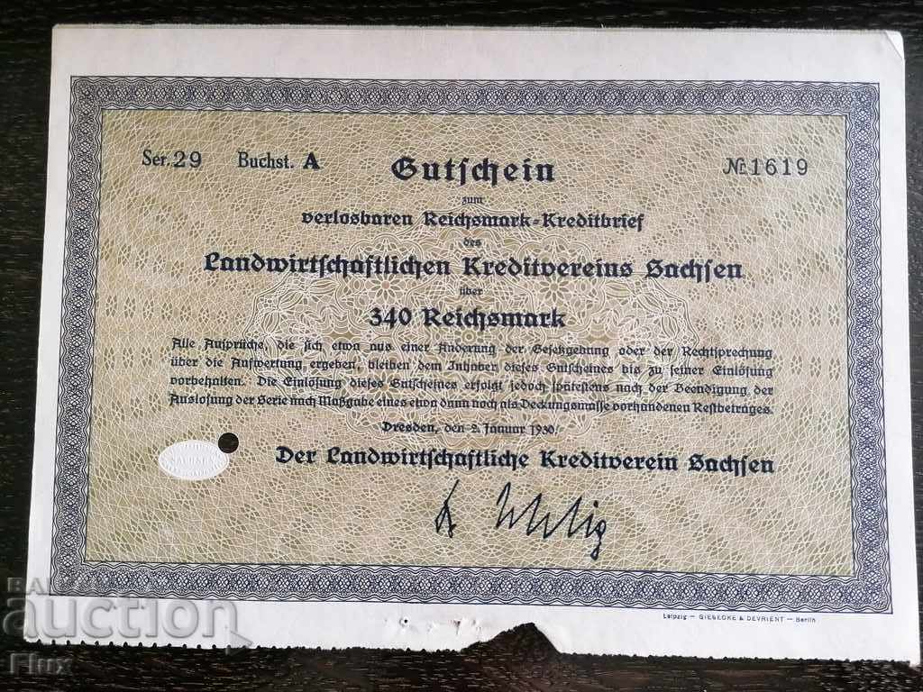 Ράιχ Μποντ | 340 μάρκες | Αγροτικό κρ. Αναπλ 1930 με τιμή 13.00 BGN | € 6.65 Ράιχ Μποντ | 340 μάρκες | Αγροτικό κρ. Αναπλ 1930 με τιμή 13.00 BGN | € 6.65