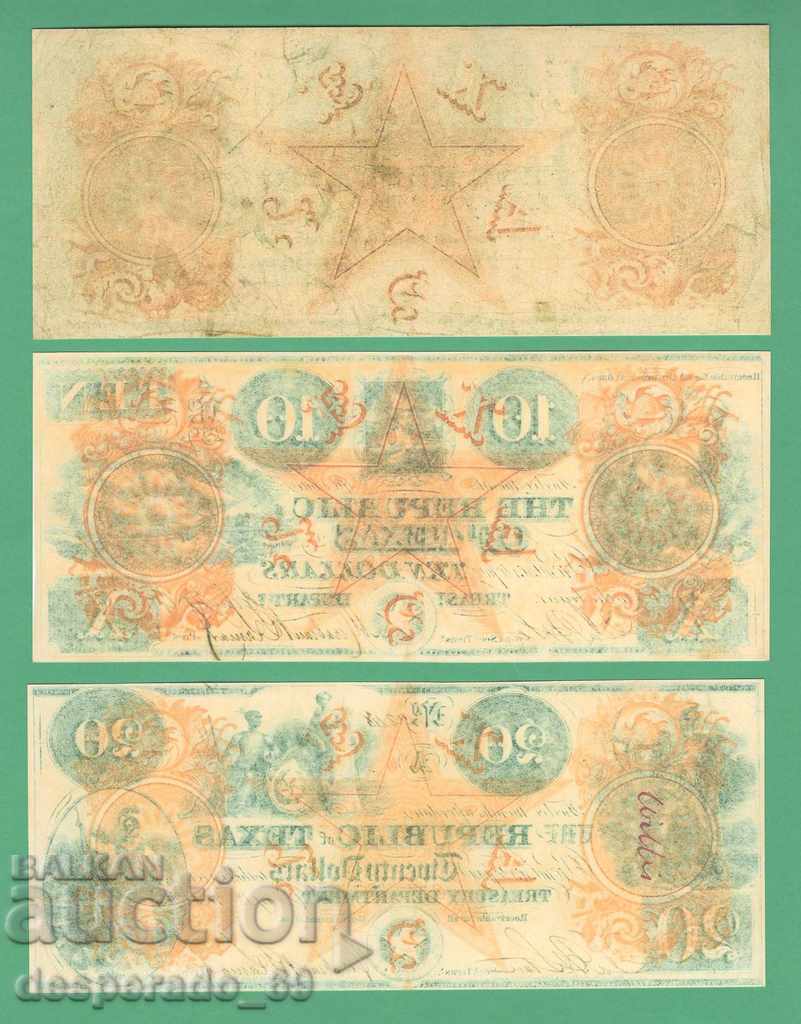 (¯`'•.¸(reproduction) USA (Texas) 1841 UNC -9 pcs. banknotes - 5 (¯`'•.¸(reproduction) USA (Texas) 1841 UNC -9 pcs. banknotes - 5