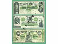 (¯ '' • .¸ (Αναπαραγωγή) ΗΠΑ 1861 UNC -3 Τραπεζογραμμάτια •.