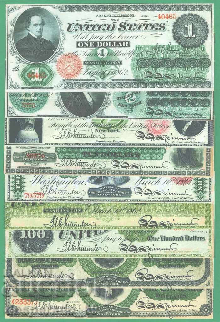 (¯` '• .¸ (reproducere) Statele Unite ale Americii 1862-1863 bancnotă UNC -9. •' ´¯)