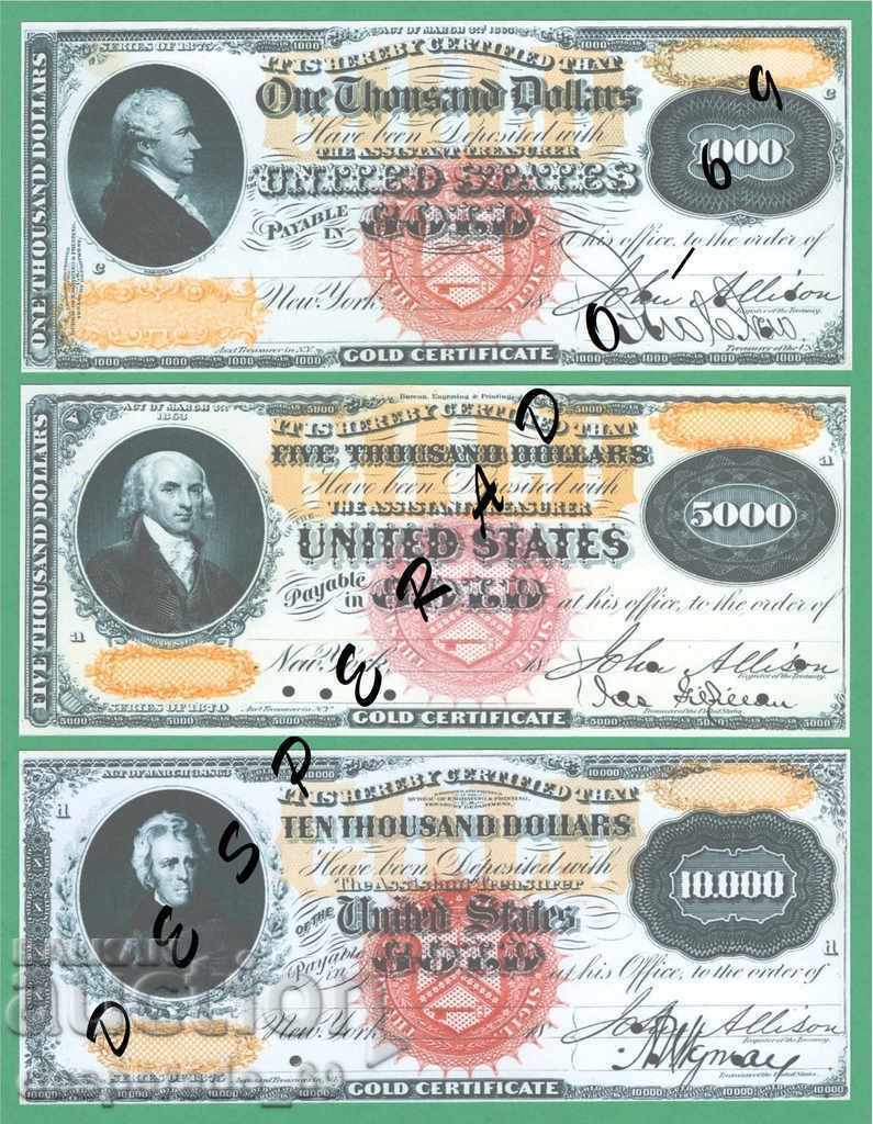 Reproduction USA 1870-1875 UNC - 3 banknotes