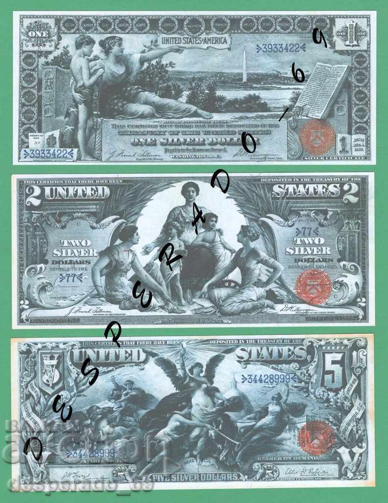 (¯ '' • .¸ (Αναπαραγωγή) ΗΠΑ 1896 UNC -3 Τραπεζογραμμάτια •.