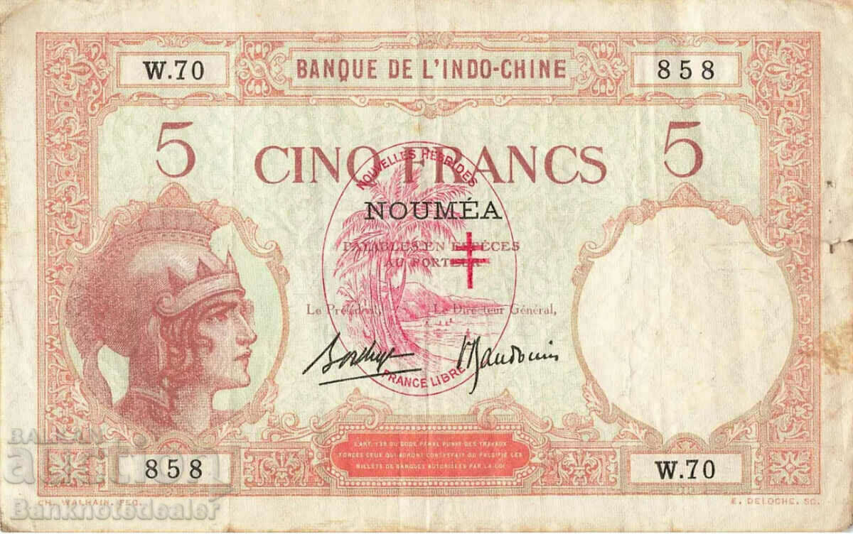 French Indo-China New Caledonia 5 Francs 1926 Pick  36b