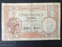 Franceză Indo-China Noumea Noua Caledonie 5 Franci 1926