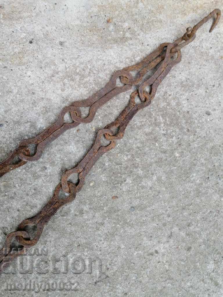 Auction Old forged chain with hook, hearth for hearth chain hook Auction Old forged chain with hook, hearth for hearth chain hook