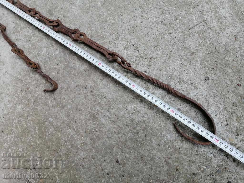 Delivery of Old forged chain with hook, hearth for hearth chain hook Delivery of Old forged chain with hook, hearth for hearth chain hook