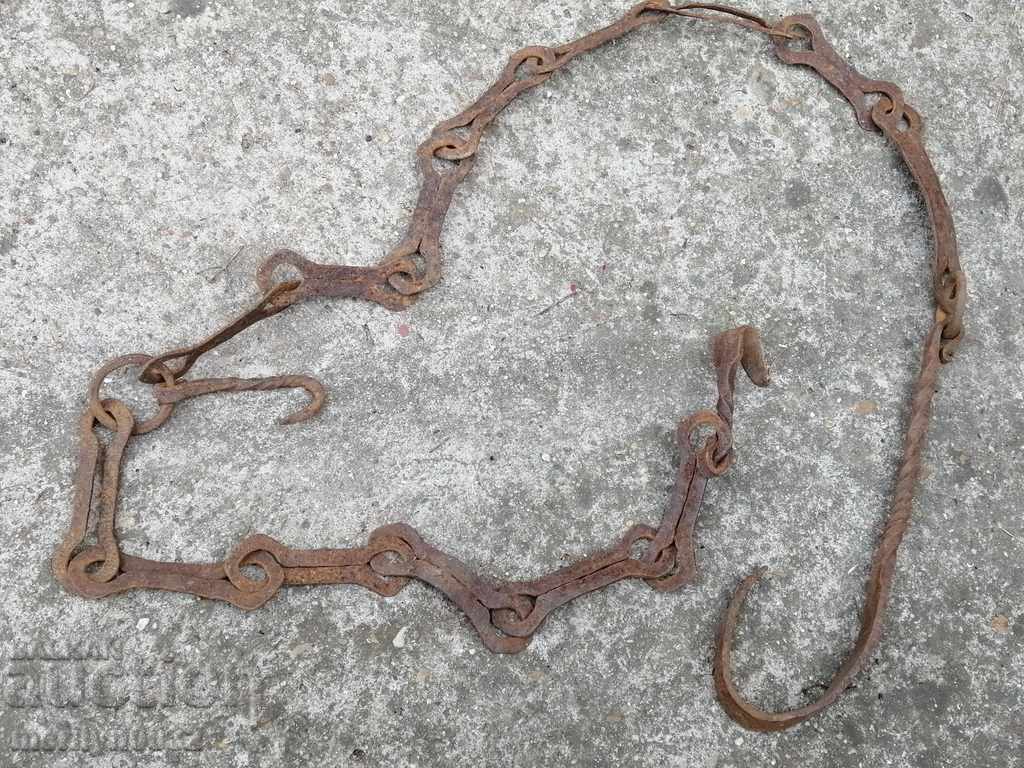 Old forged chain with hook, hearth for hearth chain hook - 6 Old forged chain with hook, hearth for hearth chain hook - 6