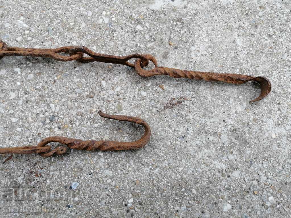 Auction Old forged chain with hook, hearth for hearth chain hook Auction Old forged chain with hook, hearth for hearth chain hook