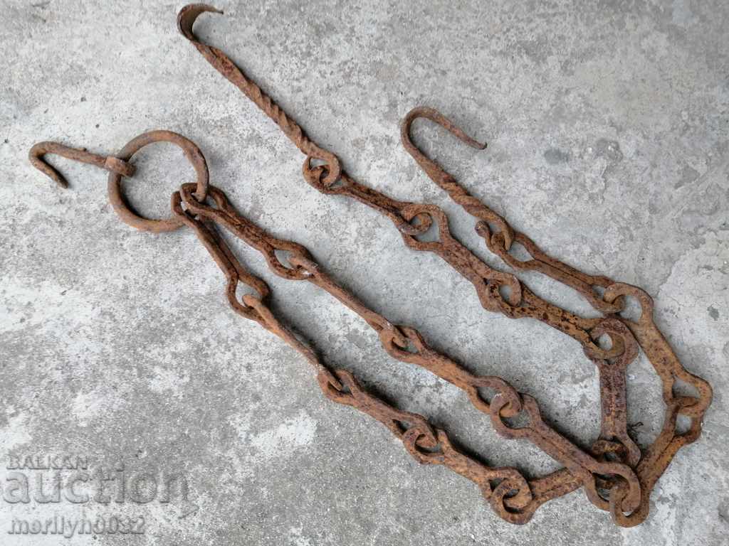 Delivery of Old forged chain with hook, hearth for hearth chain hook Delivery of Old forged chain with hook, hearth for hearth chain hook