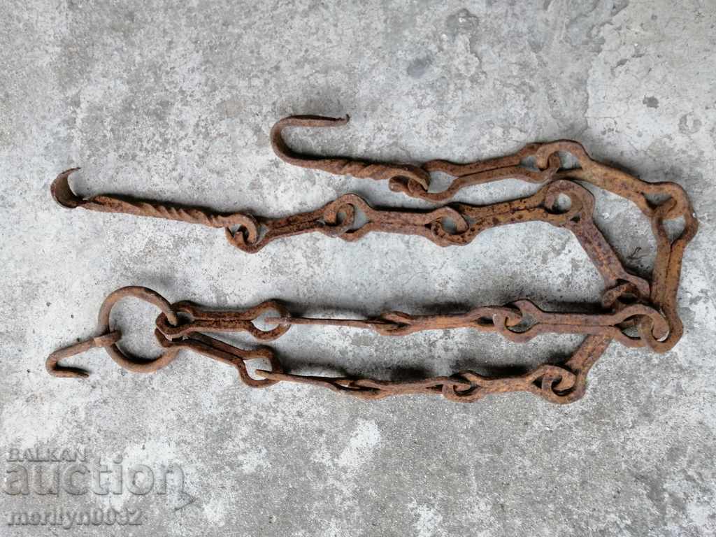Old forged chain with hook, hearth for hearth chain hook - 7 Old forged chain with hook, hearth for hearth chain hook - 7