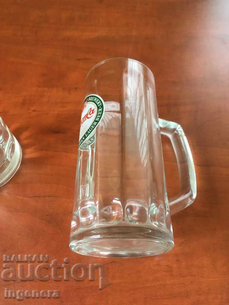 Auction  MUG GLASS EMBOSSED THICK GLASS 0.5 LITERS-2 PCS