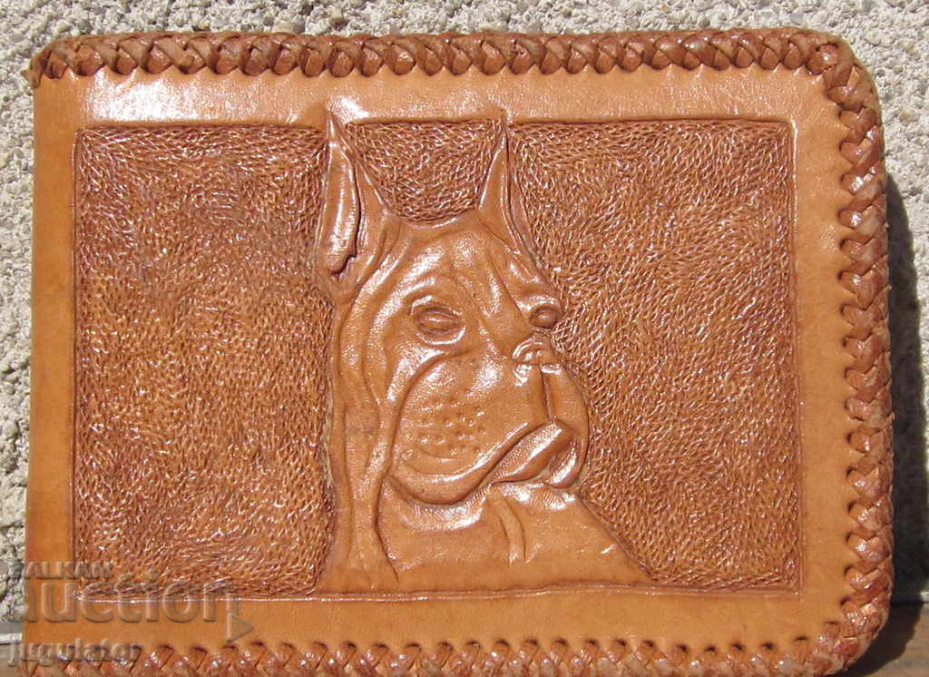 αρχικό παλιό δερμάτινο πορτοφόλι με σκύλο Pit Bull Terrier