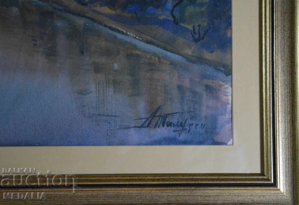 Auction Angel Tilov-Danube landscape-watercolor-signed-with identification Auction Angel Tilov-Danube landscape-watercolor-signed-with identification