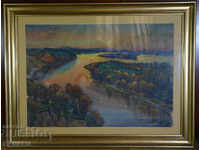 Angel Tilov-Peisajul Dunarii-acuarela-semnata-cu legitimatie