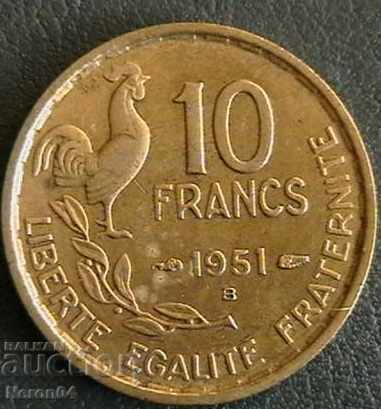 10 franci 1951 B, Franța